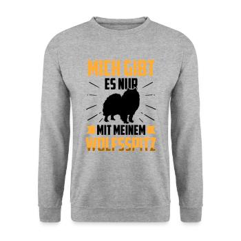 Nur mit meinem Wolfsspitz Deutscher Keeshond - Unisex Pullover - Weißgrau meliert - Vorne - Alina (178cm) & Michal (187cm)