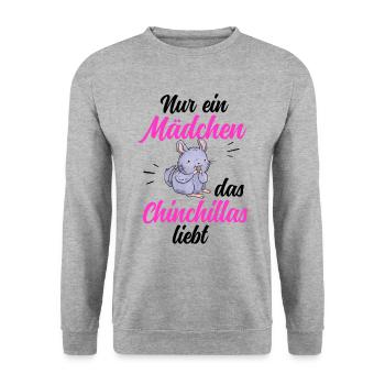 Mädchen das Chinchilla liebt Nagetier Wollmaus - Unisex Pullover - Weißgrau meliert - Vorne - Alina (178cm) & Michal (187cm)