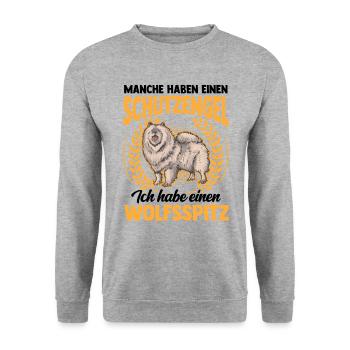 Ich habe einen Wolfsspitz Deutscher Keeshond - Unisex Pullover - Weißgrau meliert - Vorne - Alina (178cm) & Michal (187cm)