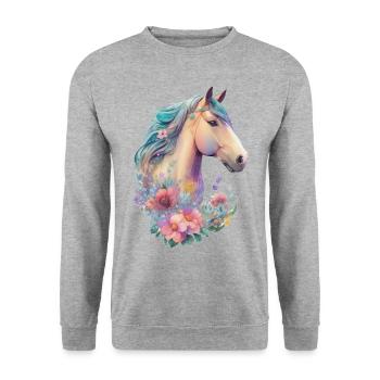 Le Horse Girl Kids Horse Flower Design - Sweat-shirt Unisexe - gris chiné - Devant - Alina (178cm) & Michal (187cm)