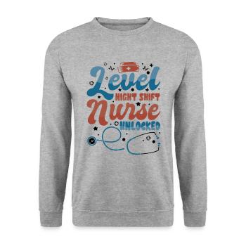 Level Night Shift Nurse Unlocked - Unisex Pullover - Weißgrau meliert - Vorne - Alina (178cm) & Michal (187cm)