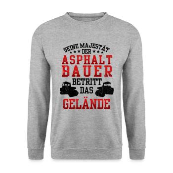 Asphaltbauer betritt das Gelände Straßenbauer - Unisex Pullover - Weißgrau meliert - Vorne - Alina (178cm) & Michal (187cm)