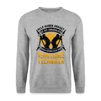 Vermessungstechniker unmöglich Vermesser - Unisex Pullover - Weißgrau meliert - Vorne - Alina (178cm) & Michal (187cm)