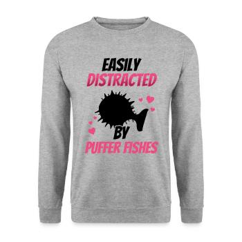 Distrait par le poisson-globe Poisson-globe géant - Sweat-shirt Unisexe - gris chiné - Devant - Alina (178cm) & Michal (187cm)
