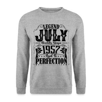 Juli 1957. Geburtstagsgeschenk Juli 1957. - Unisex Pullover - Weißgrau meliert - Vorne - Alina (178cm) & Michal (187cm)