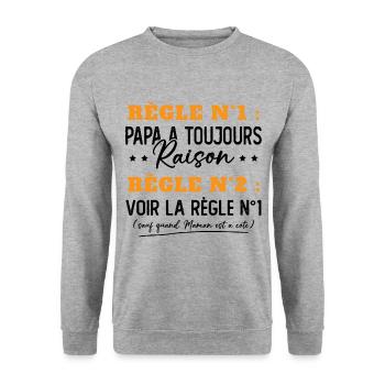 Humour Papa Maman Règles Cadeau - Sweat-shirt Unisexe - gris chiné - Devant - Alina (178cm) & Michal (187cm)