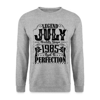 Juli 1985. Geburtstagsgeschenk Juli 1985. - Unisex Pullover - Weißgrau meliert - Vorne - Alina (178cm) & Michal (187cm)