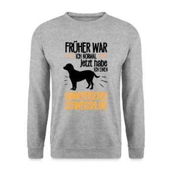Heute habe ich einen Hannoverscher Schweißhund - Unisex Pullover - Weißgrau meliert - Vorne - Alina (178cm) & Michal (187cm)