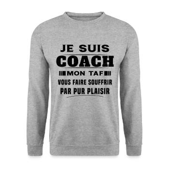 Humour entraîneur cadeau sportif Je suis coach - Sweat-shirt Unisexe - gris chiné - Devant - Alina (178cm) & Michal (187cm)