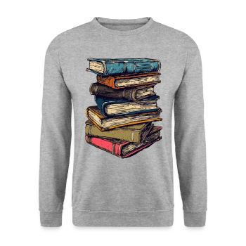 Stack of books for bookworms and bookworms - Unisex Sweatshirt - salt & pepper - Front - Alina (178cm) & Michal (187cm)