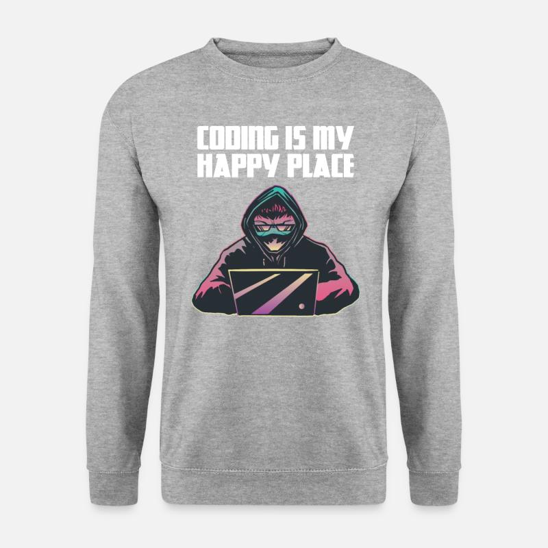 Coding is my happy place - Unisex Pullover - Weißgrau meliert