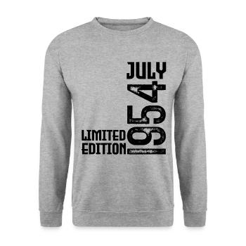 Geschenk Juli 1954. Geburtstag Juli 1954. - Unisex Pullover - Weißgrau meliert - Vorne - Alina (178cm) & Michal (187cm)