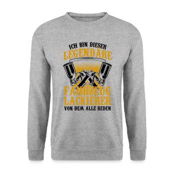 Ich bin der Verrückte Fahrzeuglackierer Lackierer - Unisex Pullover - Weißgrau meliert - Vorne - Alina (178cm) & Michal (187cm)