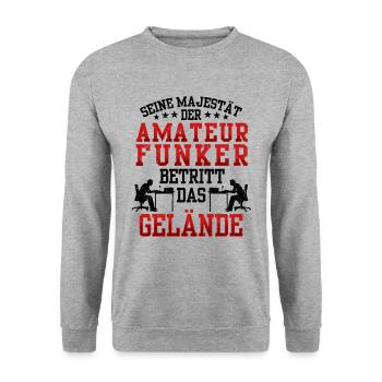 Amateurfunker betritt das Gelände Hobbyfunker - Unisex Pullover - Weißgrau meliert - Vorne - Alina (178cm) & Michal (187cm)