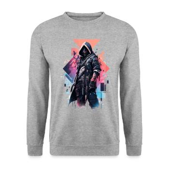 Epic Gamer Cyber Assassin avec masque de robot - Sweat-shirt Unisexe - gris chiné - Devant - Alina (178cm) & Michal (187cm)