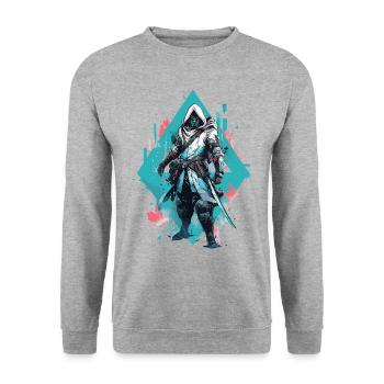 Epic Gamer Cyber Assassin en bleu pastel - Sweat-shirt Unisexe - gris chiné - Devant - Alina (178cm) & Michal (187cm)