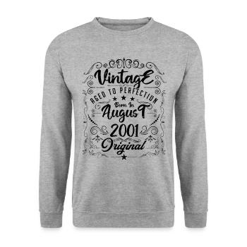 Vintage born in August 2001. Anniversary August 2001 - Unisex Sweatshirt - salt & pepper - Front - Alina (178cm) & Michal (187cm)