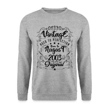 Vintage born in August 2003. Anniversary August 2003 - Unisex Sweatshirt - salt & pepper - Front - Alina (178cm) & Michal (187cm)