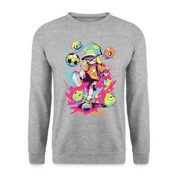 Street art gaming with a cool soccer player - Unisex Sweatshirt - salt & pepper - Front - Alina (178cm) & Michal (187cm)