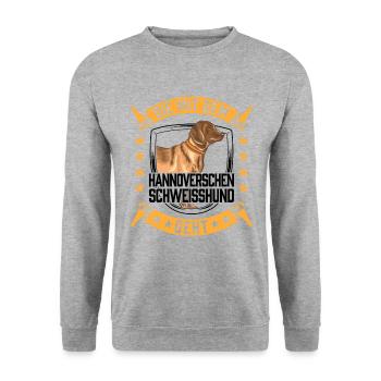Die mit dem Hannoverscher Schweißhund geht - Unisex Pullover - Weißgrau meliert - Vorne - Alina (178cm) & Michal (187cm)