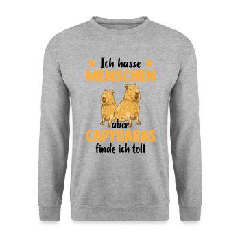 Capybara finde ich toll Südamerika Wasserschwein - Unisex Pullover - Weißgrau meliert - Vorne - Alina (178cm) & Michal (187cm)