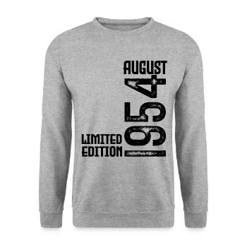 Geschenk August 1954. Geburtstag: August 1954. August - Unisex Pullover - Weißgrau meliert - Vorne - Alina (178cm) & Michal (187cm)