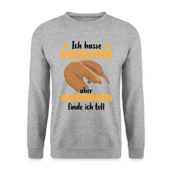 Ameisenbären finde ich toll Ameisenfresser - Unisex Pullover - Weißgrau meliert - Vorne - Alina (178cm) & Michal (187cm)