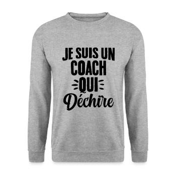 Ich bin ein Coach, der das Humorgeschenk zerreißt - Unisex Pullover - Weißgrau meliert - Vorne - Alina (178cm) & Michal (187cm)
