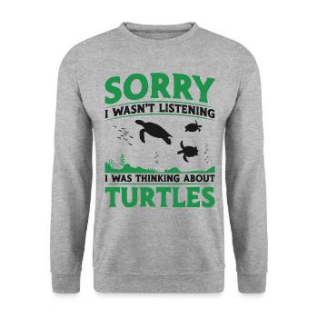 Sea Turtle Tortoise Sorry I Wasn't - Unisex Pullover - Weißgrau meliert - Vorne - Alina (178cm) & Michal (187cm)