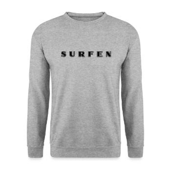 Surfen Schriftzug - Unisex Pullover - Weißgrau meliert - Vorne - Alina (178cm) & Michal (187cm)