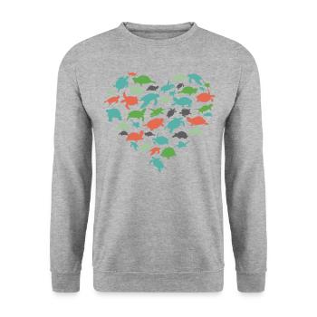 Sea Turtle Tortoise Heart - Unisex Pullover - Weißgrau meliert - Vorne - Alina (178cm) & Michal (187cm)
