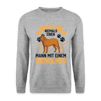 Mann mit Broholmer Dänische Dogge - Unisex Pullover - Weißgrau meliert - Vorne - Alina (178cm) & Michal (187cm)