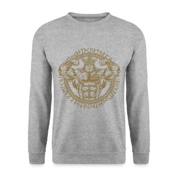 Muscular Viking bodybuilding design with runes - Unisex Sweatshirt - salt & pepper - Front - Alina (178cm) & Michal (187cm)