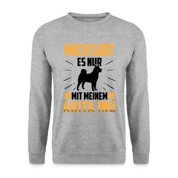 Nur mit meinem Akita Inu japanischer Akita Inu - Unisex Pullover - Weißgrau meliert - Vorne - Alina (178cm) & Michal (187cm)