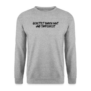 Feuerwehr - Gerettet durch Mut und Tapferkeit - Unisex Pullover - Weißgrau meliert - Vorne - Alina (178cm) & Michal (187cm)