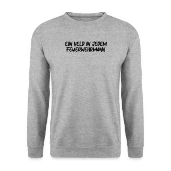 Feuerwehr - Ein Held in jedem Feuerwehrmann - Unisex Pullover - Weißgrau meliert - Vorne - Alina (178cm) & Michal (187cm)