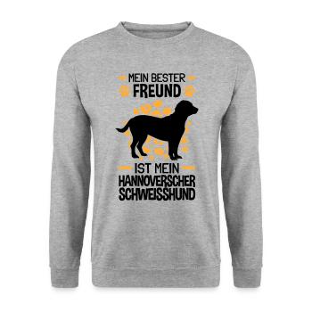 Hannoverscher Schweißhund ist mein Freund - Unisex Pullover - Weißgrau meliert - Vorne - Alina (178cm) & Michal (187cm)