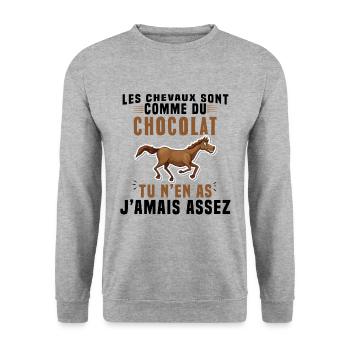 Les chevaux sont comme du chocolat - Sweat-shirt Unisexe - gris chiné - Devant - Alina (178cm) & Michal (187cm)