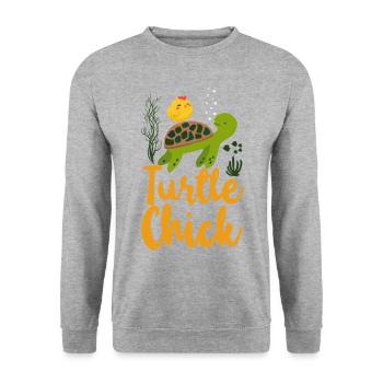 Sea Turtle Tortoise Chicken Turtle - Unisex Pullover - Weißgrau meliert - Vorne - Alina (178cm) & Michal (187cm)