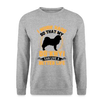 Arbeite für meinen Do Khyi Tibetdogge - Unisex Pullover - Weißgrau meliert - Vorne - Alina (178cm) & Michal (187cm)