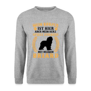 Spiele mit meinem Briard Berger de Brie - Unisex Pullover - Weißgrau meliert - Vorne - Alina (178cm) & Michal (187cm)