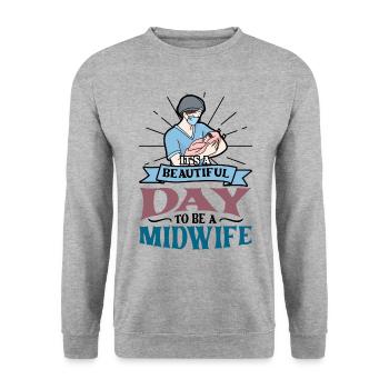 I am one of many hundred of midwives - Unisex Pullover - Weißgrau meliert - Vorne - Alina (178cm) & Michal (187cm)