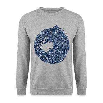 Wikinger Rabe Hugin Munin Keltische Knoten Runen - Unisex Pullover - Weißgrau meliert - Vorne - Alina (178cm) & Michal (187cm)