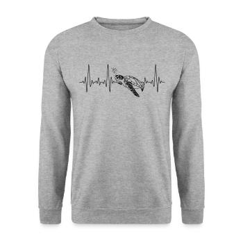 Sea Turtle Tortoise Heartbeat - Unisex Pullover - Weißgrau meliert - Vorne - Alina (178cm) & Michal (187cm)