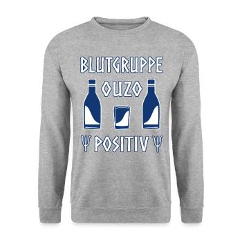 Blutgruppe Ouzo Positiv Griechenland Alkohol Humor - Unisex Pullover - Weißgrau meliert - Vorne - Alina (178cm) & Michal (187cm)