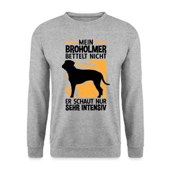 Mein Broholmer bettelt nicht Dänische Dogge - Unisex Pullover - Weißgrau meliert - Vorne - Alina (178cm) & Michal (187cm)