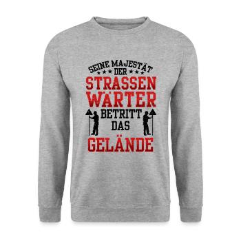 Straßenwärter betritt das Gelände Straßenbauer - Unisex Pullover - Weißgrau meliert - Vorne - Alina (178cm) & Michal (187cm)