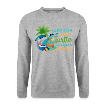 Sea Turtle Tortoise I Work Hard So - Unisex Pullover - Weißgrau meliert - Vorne - Alina (178cm) & Michal (187cm)