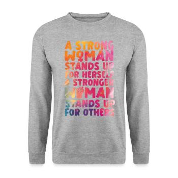 Feminist Watercolor A Strong Woman - Unisex Pullover - Weißgrau meliert - Vorne - Alina (178cm) & Michal (187cm)