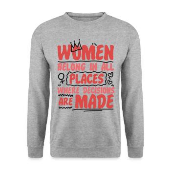 Feminist Women Belong In All - Unisex Pullover - Weißgrau meliert - Vorne - Alina (178cm) & Michal (187cm)